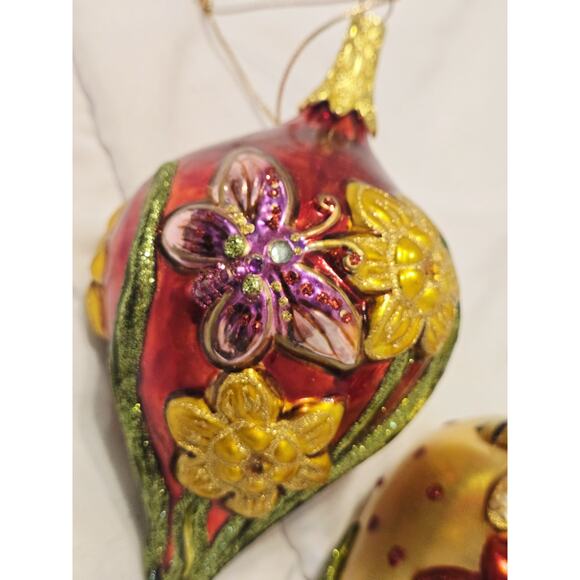2 Christmas Ornament Hand Blown Mercury Glass Flowers Robert Stanley Fairy Grun - Picture 2 of 6